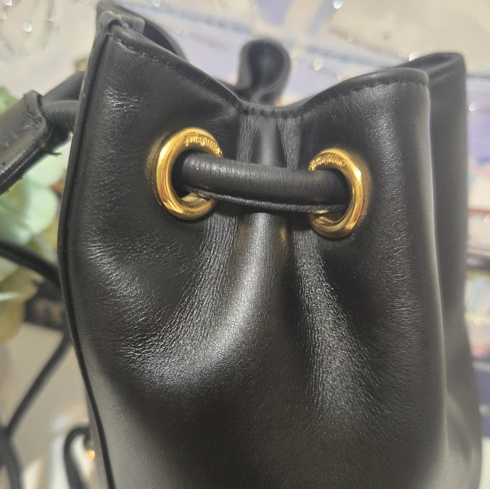 Vintage Salvatore Ferragamo Black Drawstring Leather Backpack - Picture 5 of 13